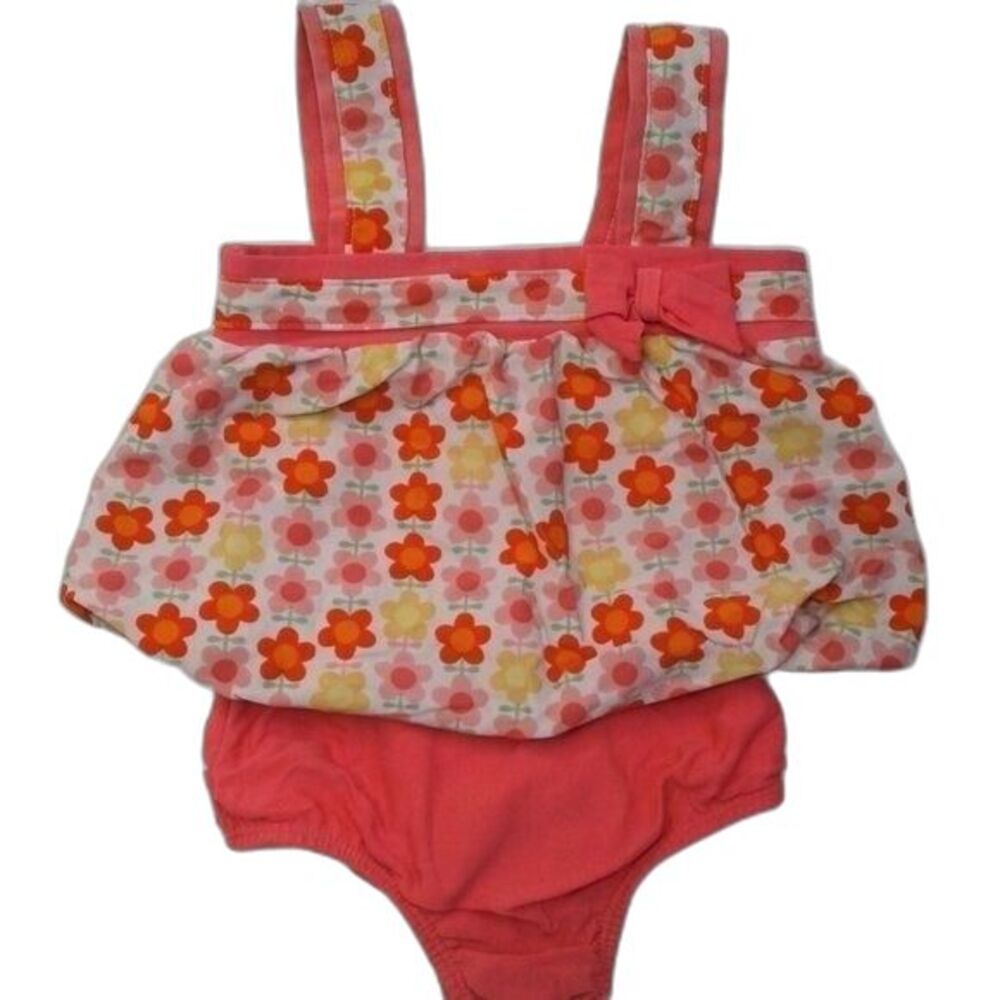 Carter's Toddler Girls Swimsuit Top Size 18Months Salmon Yellow Pink Flowers Bow